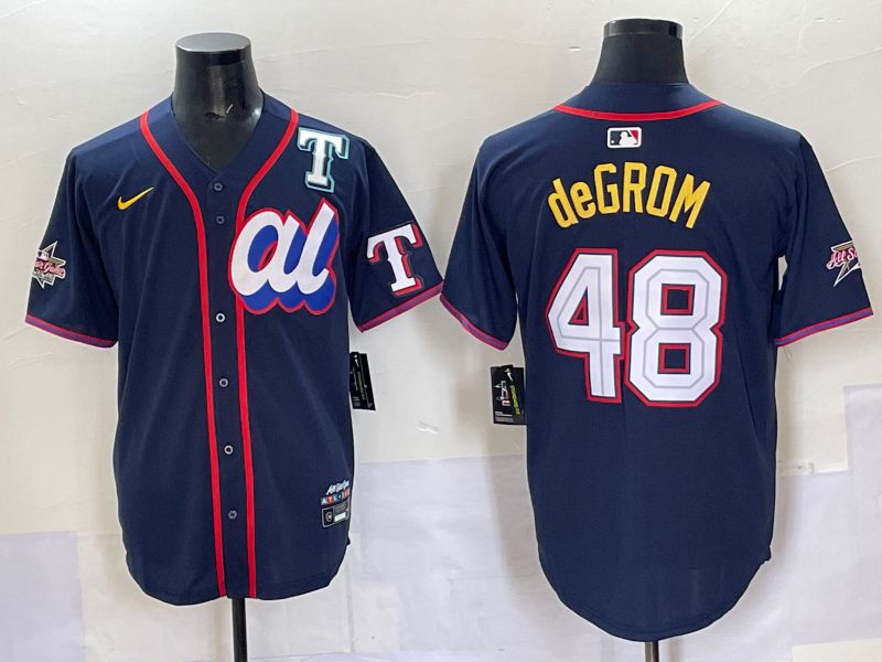 Men 2025 Texas Rangers #48 DeGrom Drak blue Nike MLB All Star jersey style 1